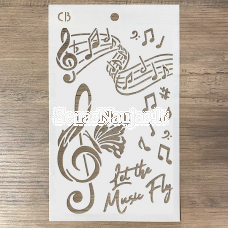 Reusable plastic stencil LET THE MUSIC FLY