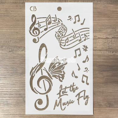 Reusable plastic stencil LET THE MUSIC FLY