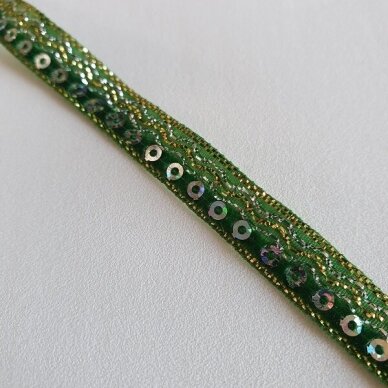 Decoration ribbon with sequins, green color