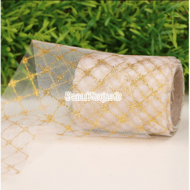Organza fabric, white and gold color 1
