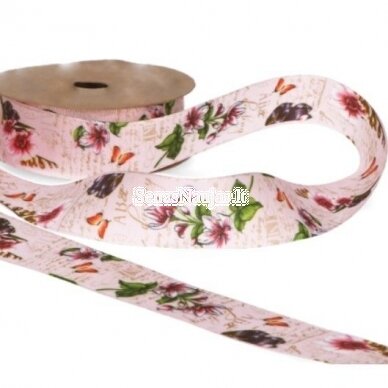 Fabric ribbon, flowers and butterflies (pink color) 1