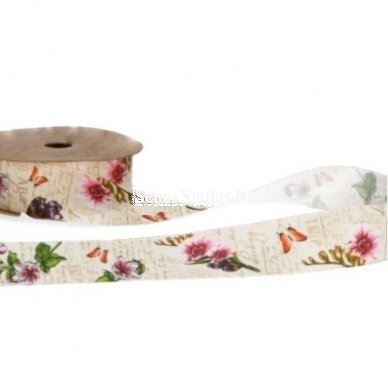Fabric ribbon, flowers and butterflies (sand color) 1