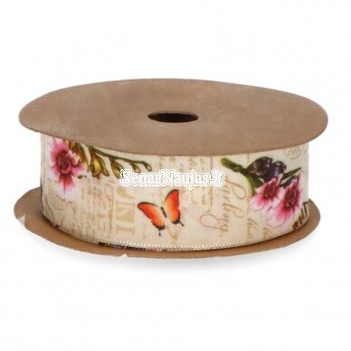 Fabric ribbon, flowers and butterflies (sand color)