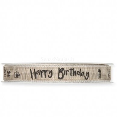Printed ribbon Happy Birthday, linen color