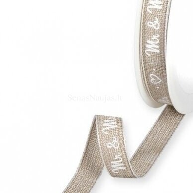 Printed ribbon Mr & Mrs, linen color 1