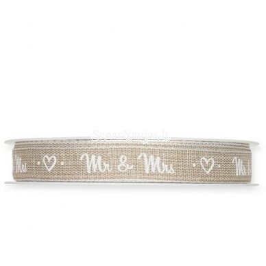 Printed ribbon Mr & Mrs, linen color