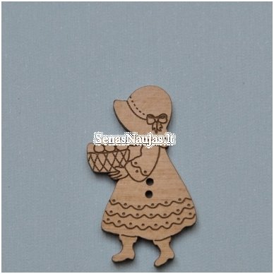 Wooden button, 1 pcs. GIRL WITH EGGS