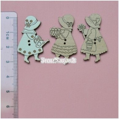 Wooden button, 1 pcs. GIRL WITH EGGS 1