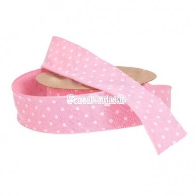 Polka dots fabric ribbon, pink color