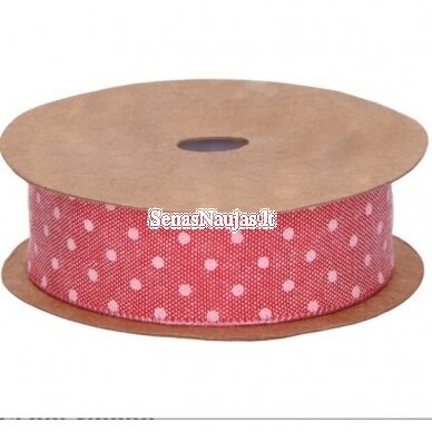 Polka dots fabric ribbon, dark pink color