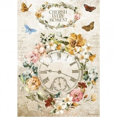 Thin rice paper CLOCK AND FLOWERS