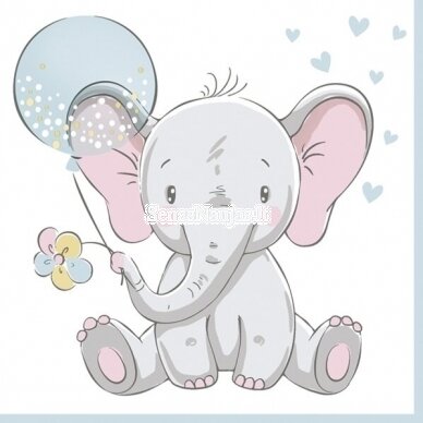 Paper napkin for decoupage BABY ELEPHANT WITH BLUE, 1/4 folded