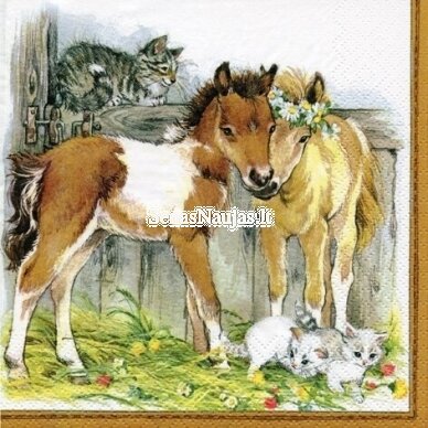 Paper napkin for decoupage KITTEN AND FOALS, 1/4 folded