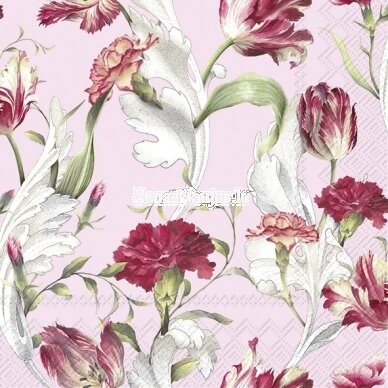 Paper napkin for decoupage (folded) CARNATIONS AND TULIPS, 1 pcs.