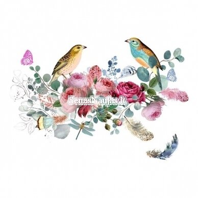 Paper napkin for decoupage (folded) BIRDS and ROSES, 1 pcs.