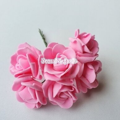 Rožytės iš putgumės, ryški rožinė sp., 6 žiedai