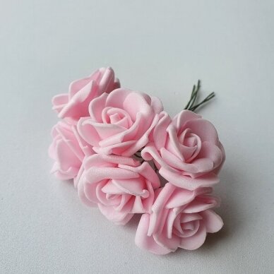 Rožytės iš putgumės, šviesi rožinė sp., 6 žiedai