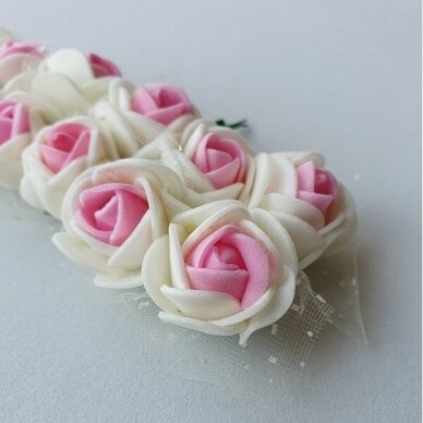 Foam roses with tulle, ivory and pink color, 12 pieces 2