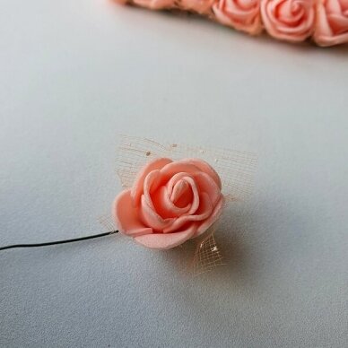 Foam roses with tulle, salmon color, 12 pieces