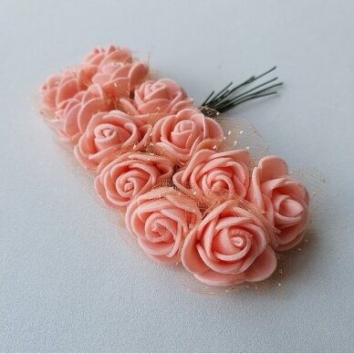 Foam roses with tulle, salmon color, 12 pieces 1