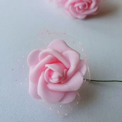 Foam roses with tulle, light pink color, 6 pieces