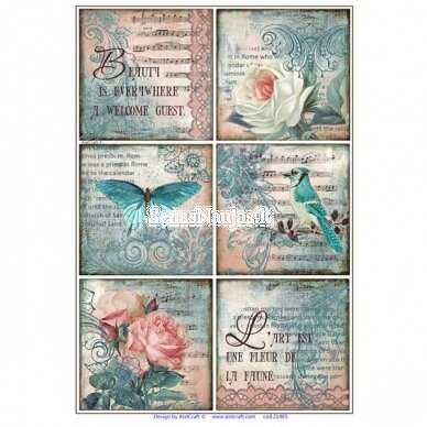 Rice paper for decoupage, scrapbooking ROSES BIRD BUTTERFLY
