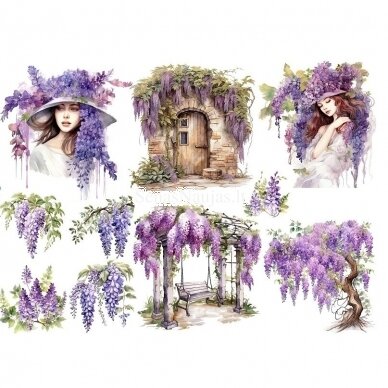 Rice paper for decoupage, scrapbooking WISTERIA