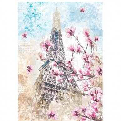 Rice paper for decoupage EIFFEL TOWER AND MAGNOLIA