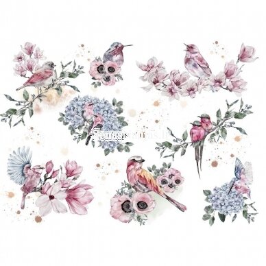 Rice paper BIRDS IN THE FLOWERS, 1 piece
