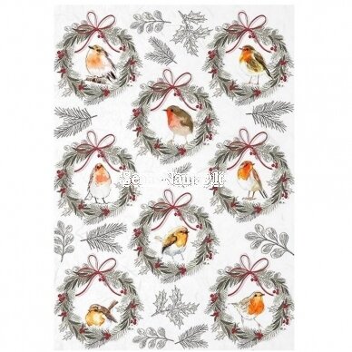 Rice paper for decoupage WREATHS WITH ROBINS